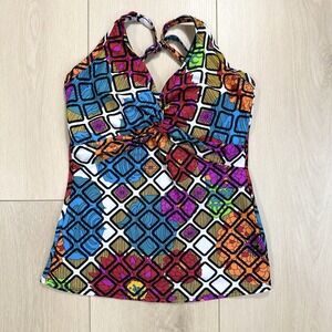 Sunsets Women's 32DD‎ Tankini Swim Top Multicolor Geometric Floral Print Halter